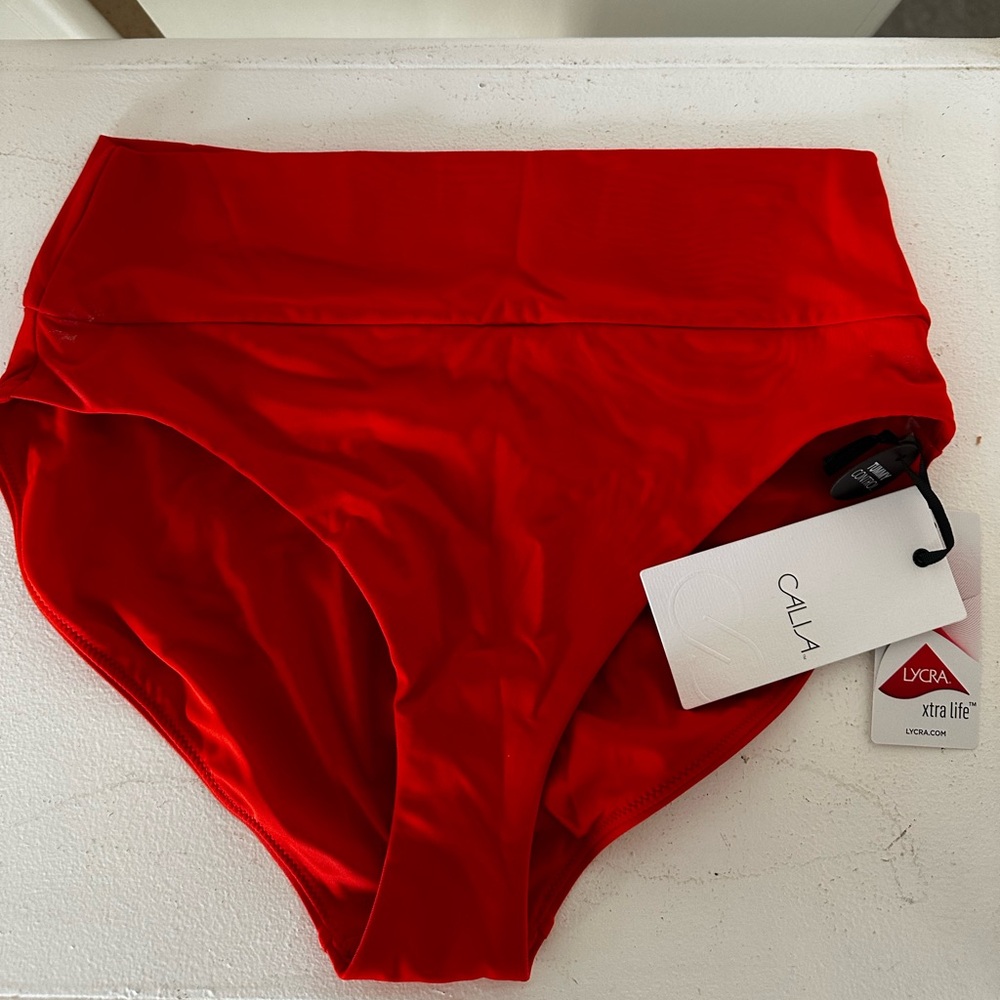 CALIA by Carrie Underwood Women's High Waist Bikini Bottoms in Red Fresh Red